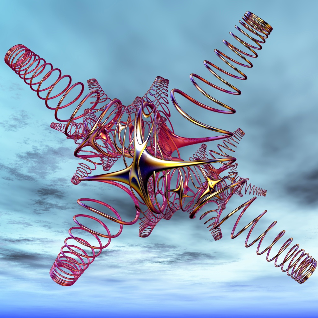 Красный спиральный рисунок на фоне неба