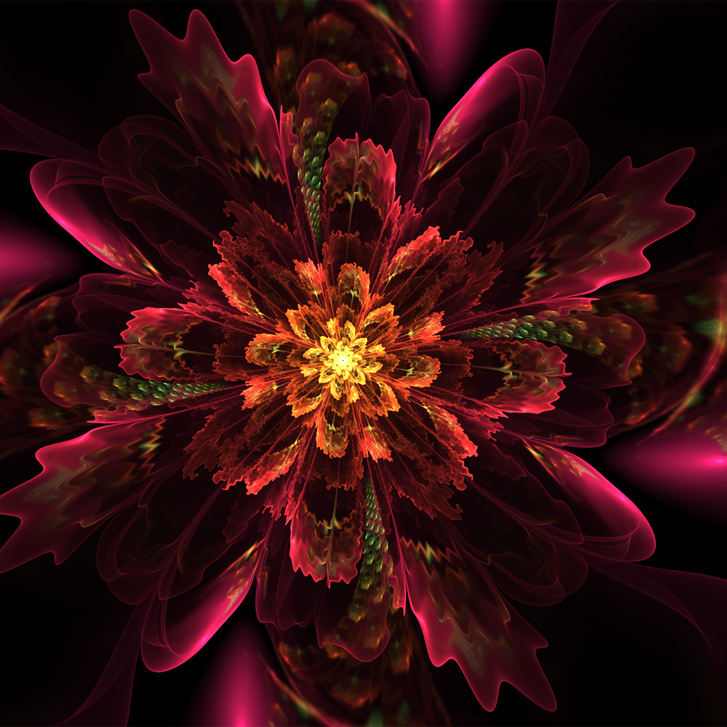 Красный необычный фрактальный рисунок со свечением