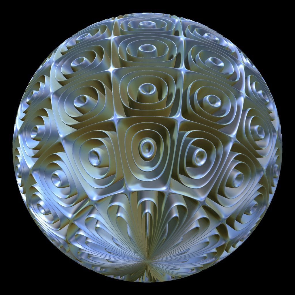 Круглый фрактальный рисунок из спиралей на черном фоне
