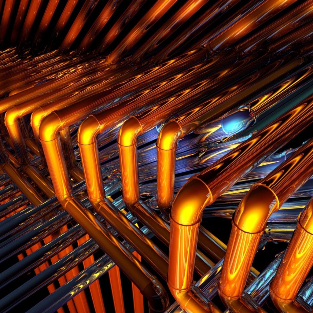 Блестящие бронзовые трубы крупным планом 3д графика 