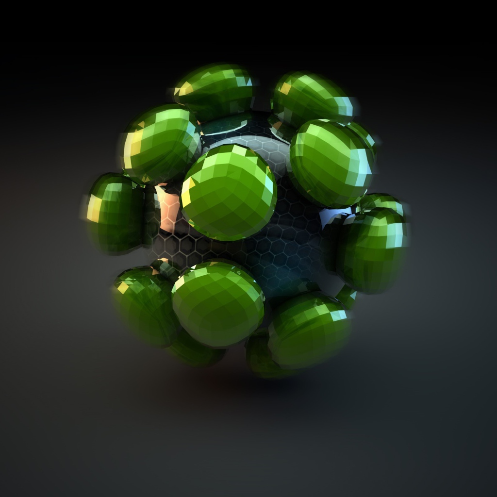 Сфера с зелеными вставками на сером фоне 3д