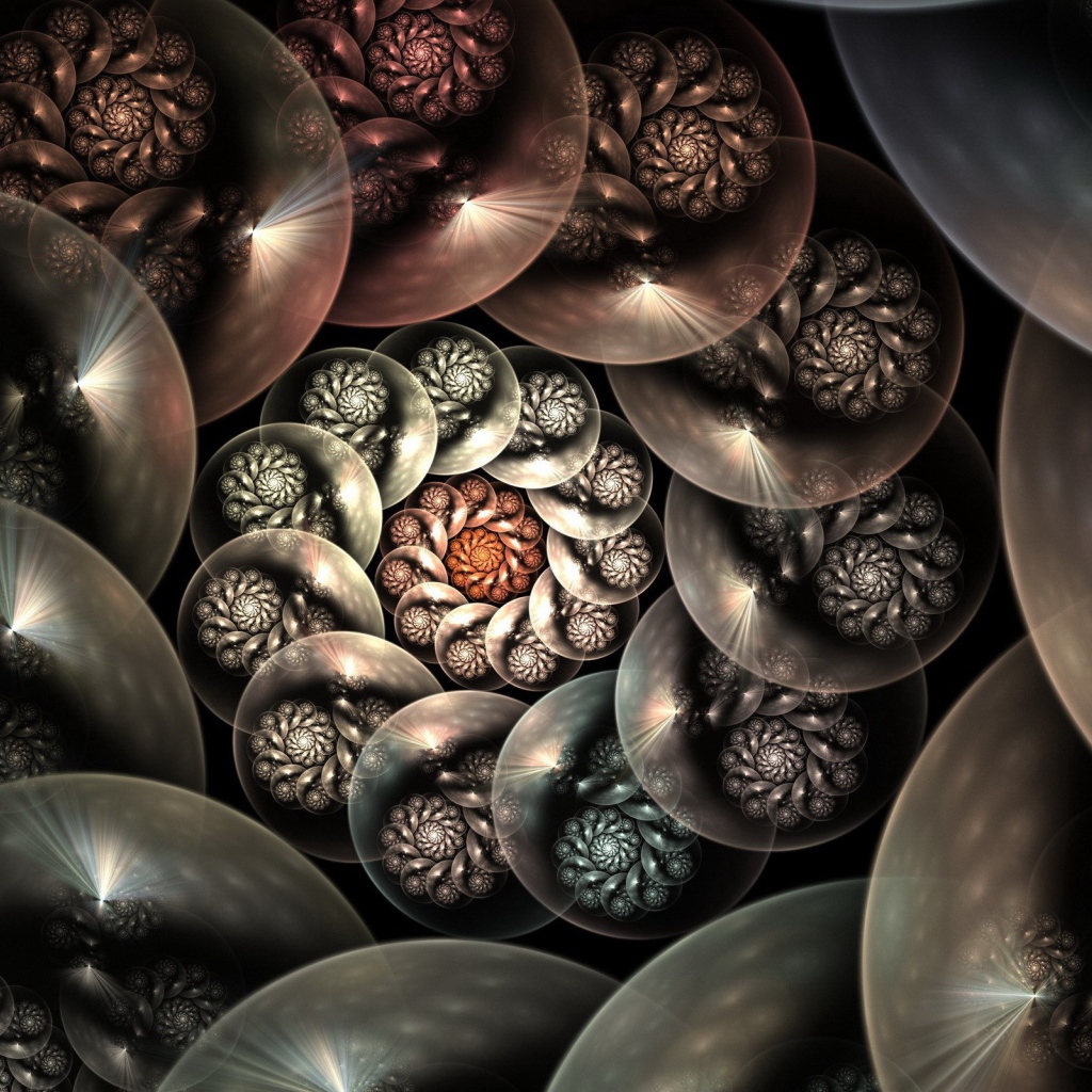 Спираль из шаров на черном фоне 