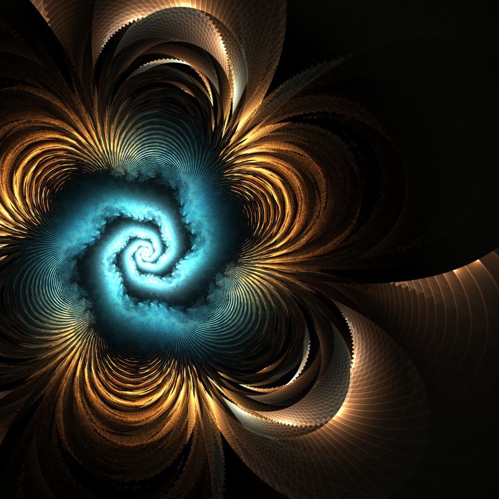 Водоворот с золотыми лепестками на черном фоне