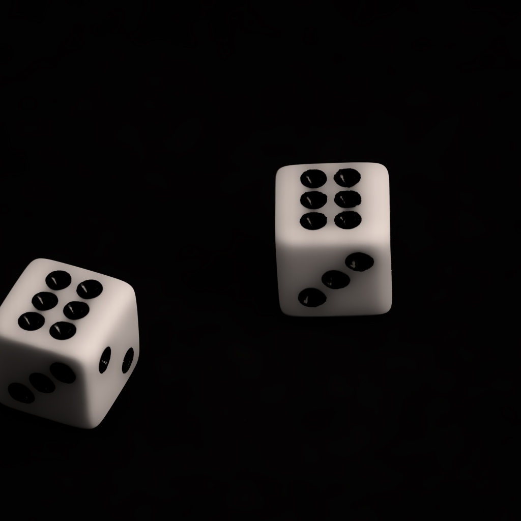 Две белые игральные кости с шестерками на черном фоне