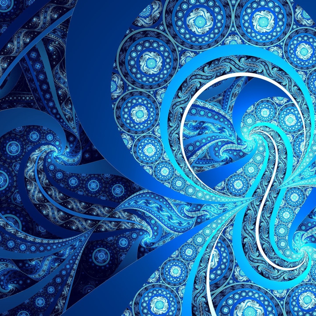 Необычные голубые узоры фрактального рисунка