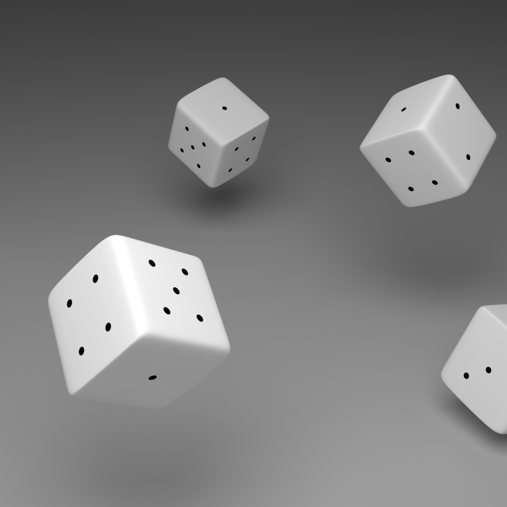 Белые игральные кости в воздухе на сером фоне