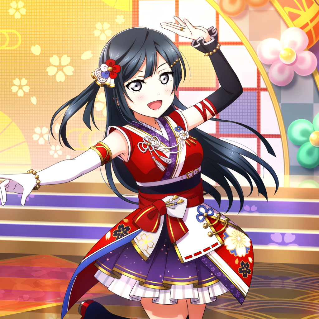 Девушка аниме в красивом платье в зале 