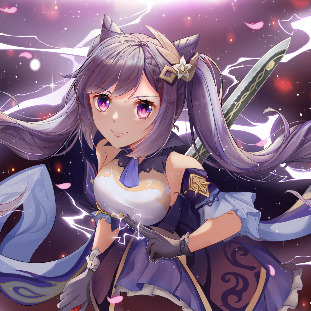 Anime girl with long lilac hair