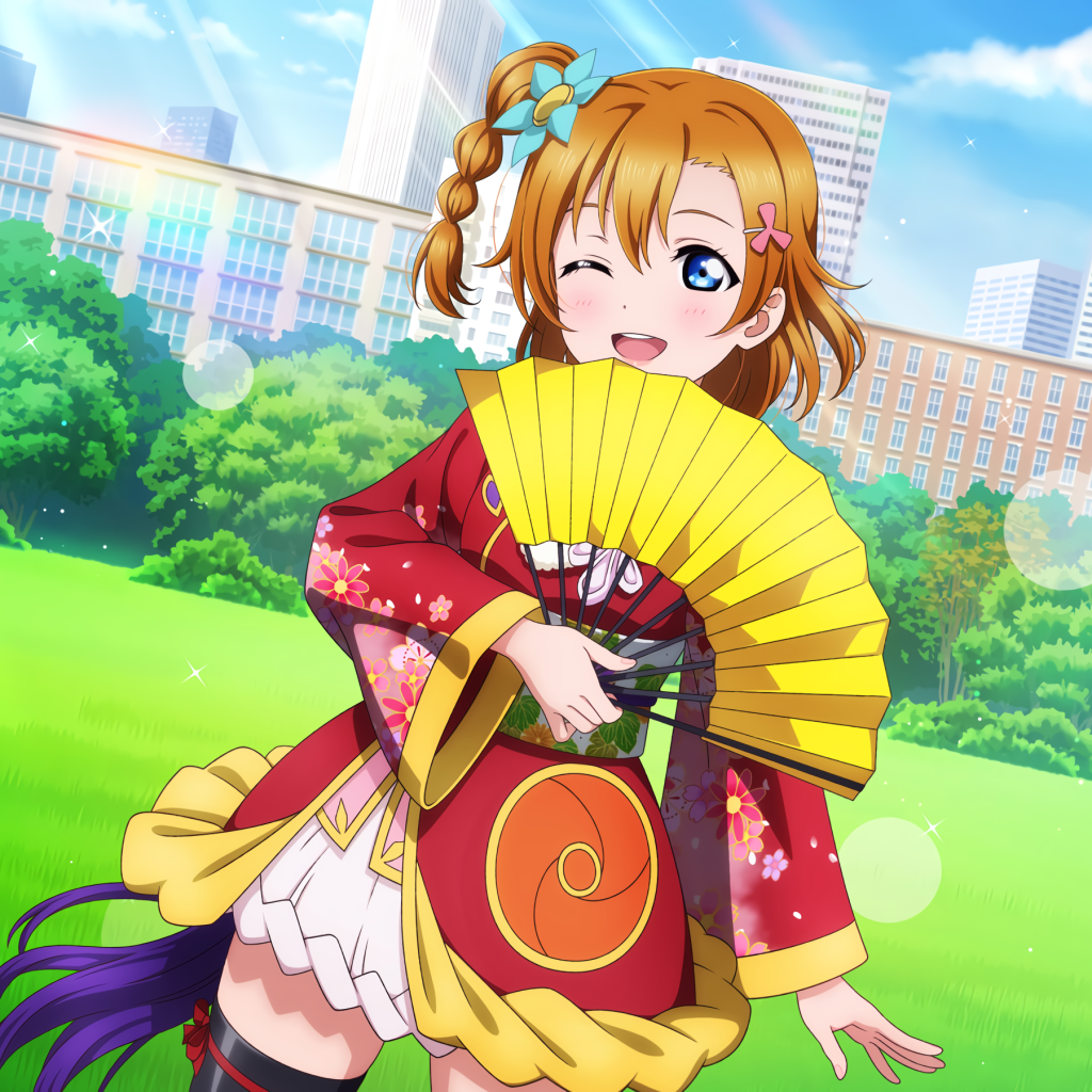 Красивая девушка аниме с веером в руке 