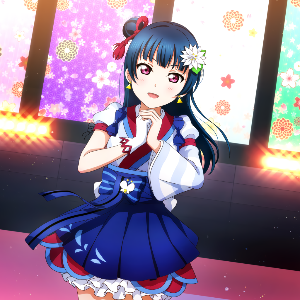 Милая девушка аниме в синем платье 