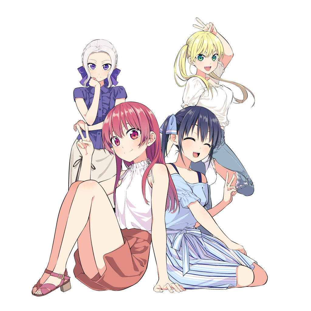 Девушки из аниме  Kanojo mo Kanojo на белом фоне