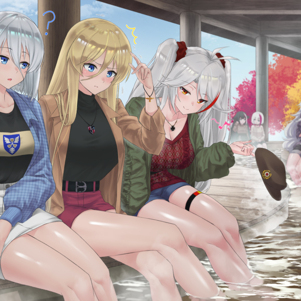 Три девушки у фонтана аниме  Azur Lane