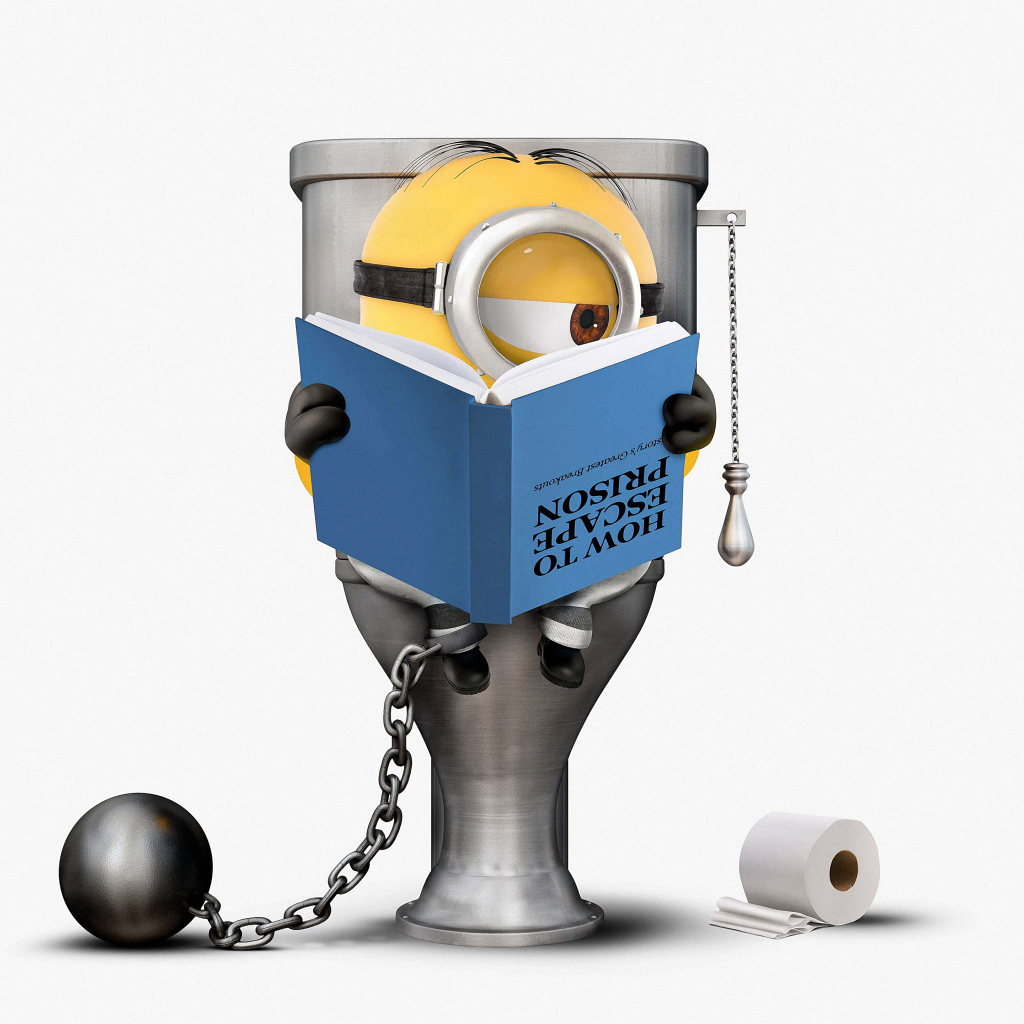 Миньон на унитазе на белом фоне мультфильм Гадкий я 3