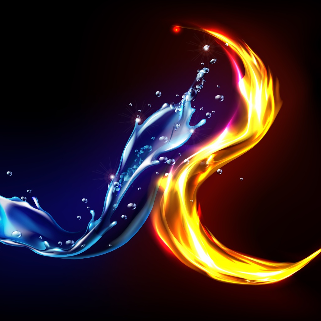 Огонь и вода на черном фоне 