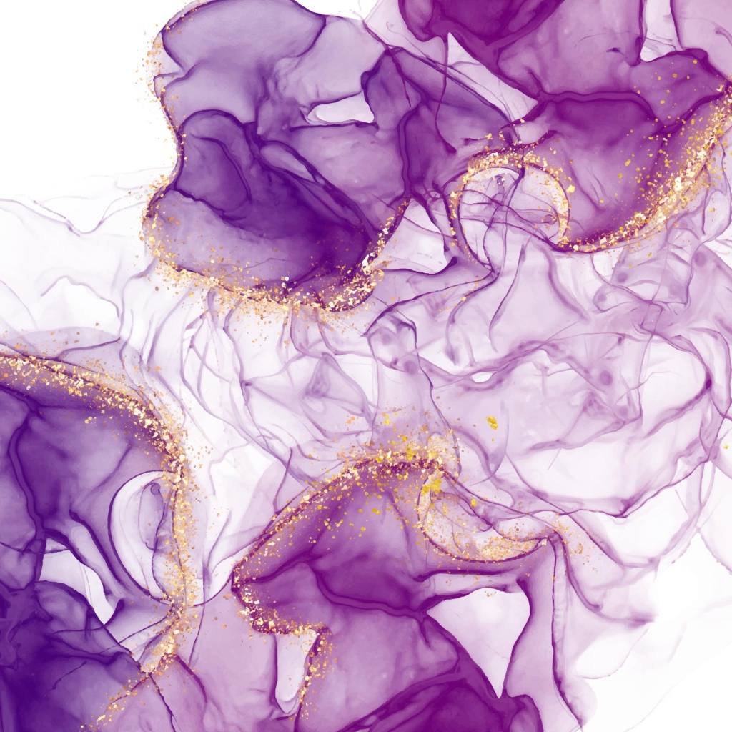 Фиолетовый дым с блестками на белом фоне 