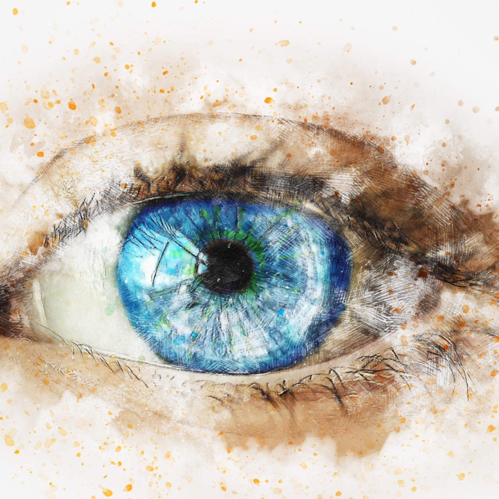 Нарисованный голубой глаз на белом фоне