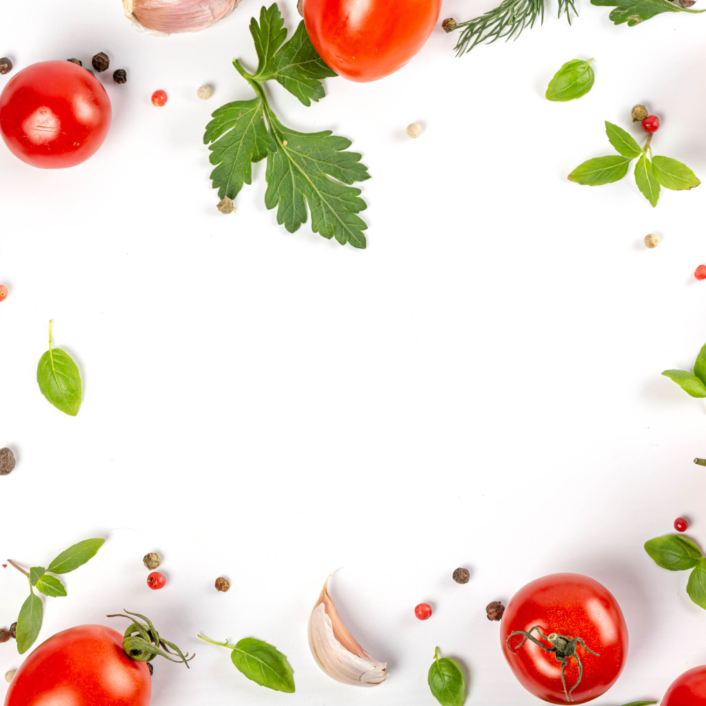 Белый фон с овощами и зеленью 