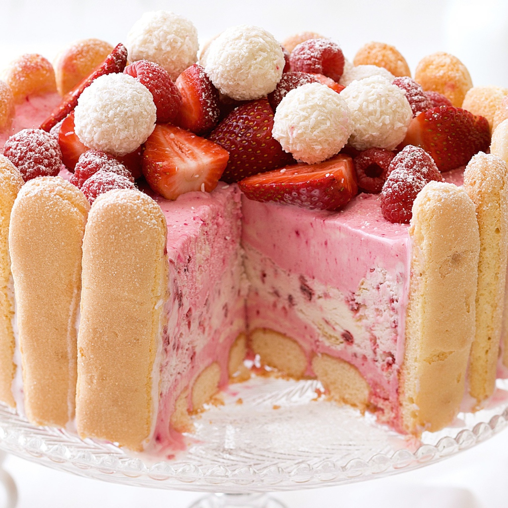 Торт с печеньем савоярди и клубничным муссом 