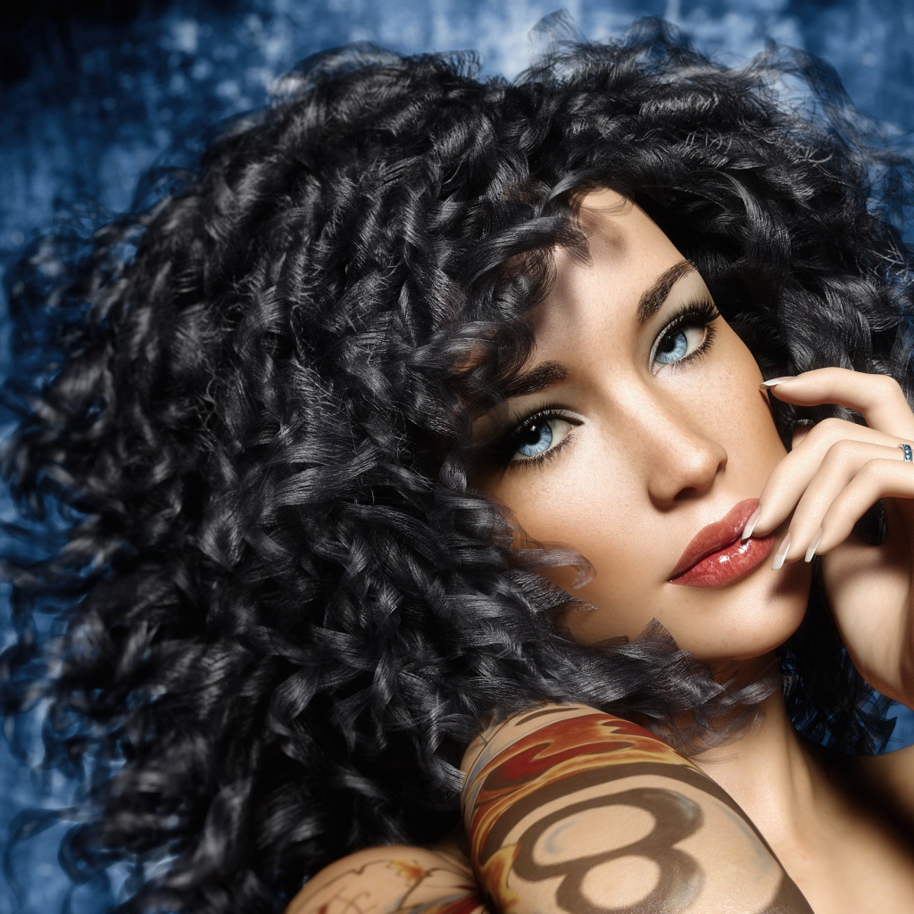 Красивая голубоглазая 3Д девушка с черными волосами