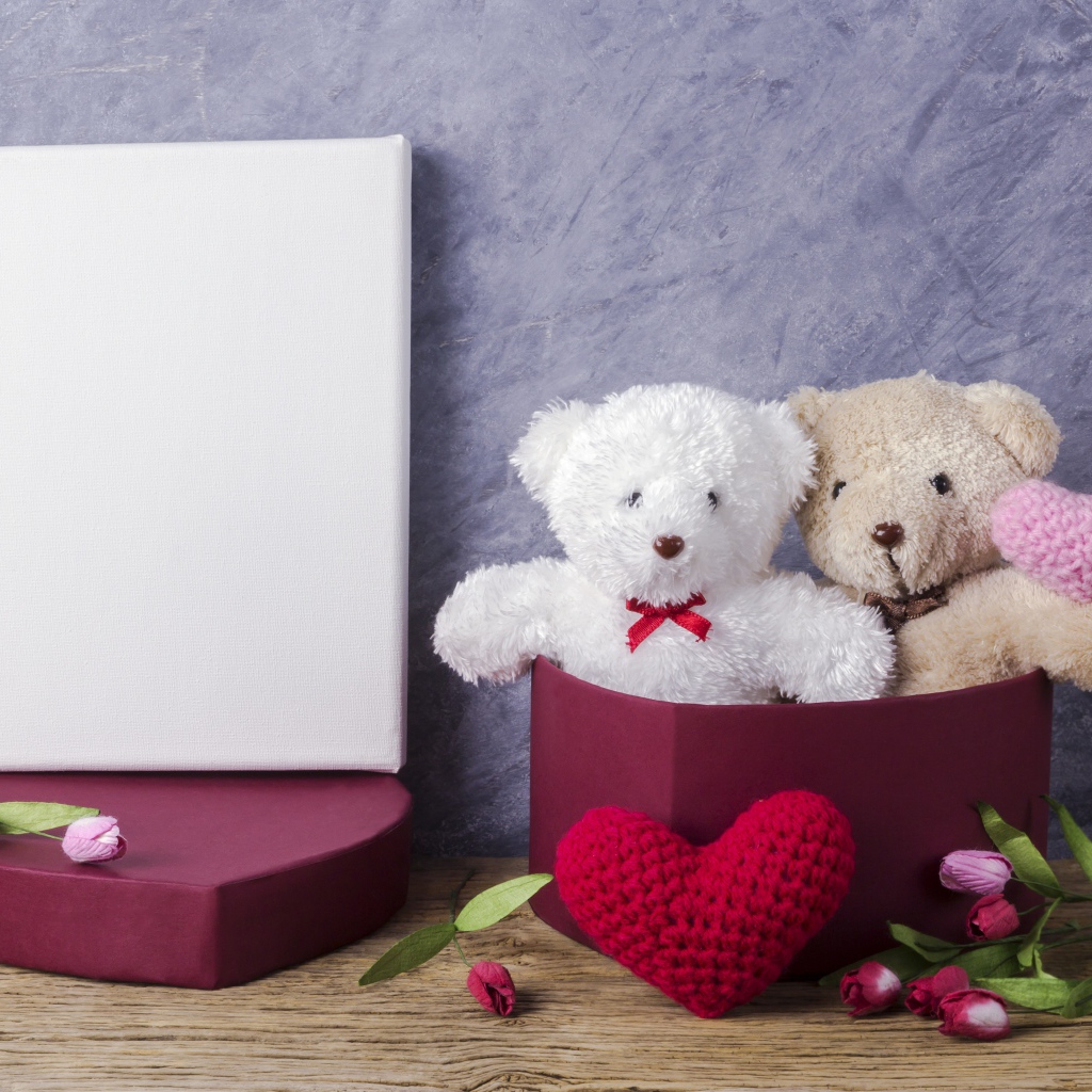 Два плюшевых медведя и подарок на 14 февраля день Святого Валентина