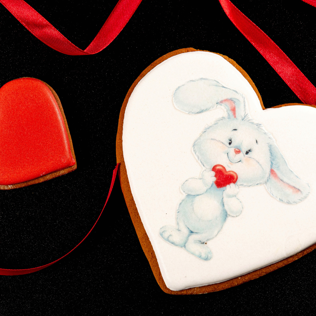 Печенье с кроликом в форме сердца на День Святого Валентина