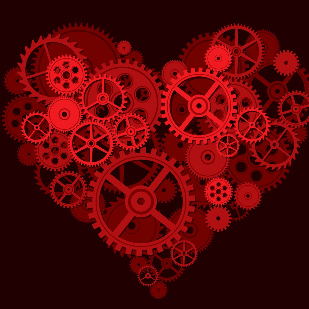 Большое красное сердце из шестеренок 
