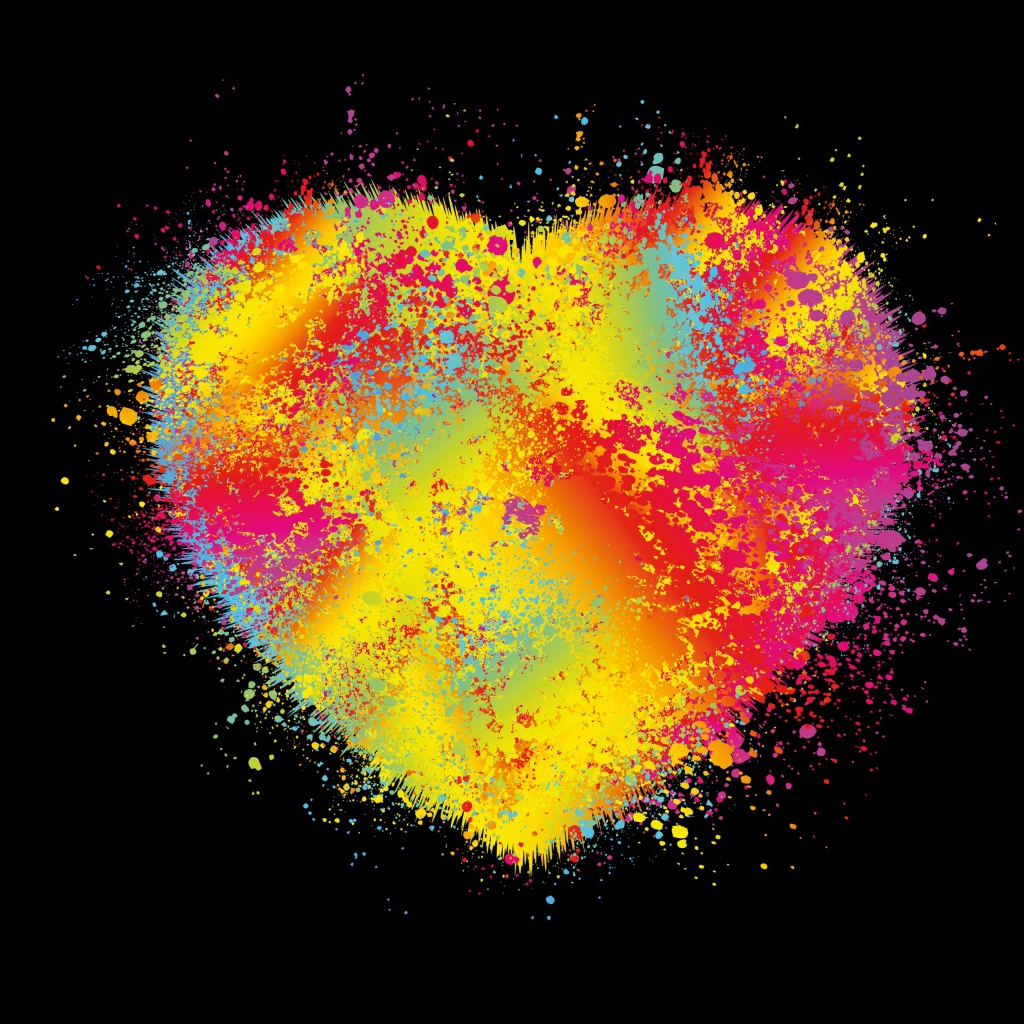 Красочное разноцветное сердце на черном фоне