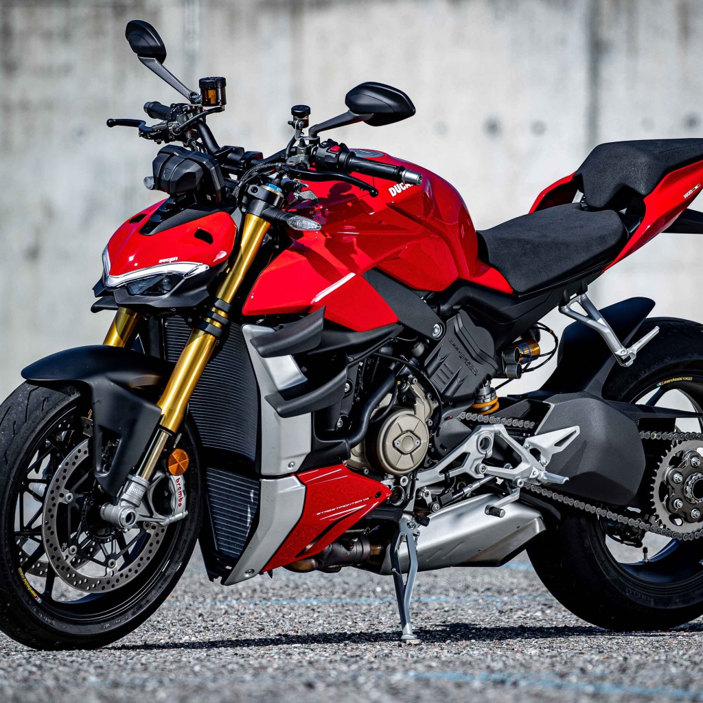 Red fast new 2021 Ducati V4 Streetfighter motorcycle