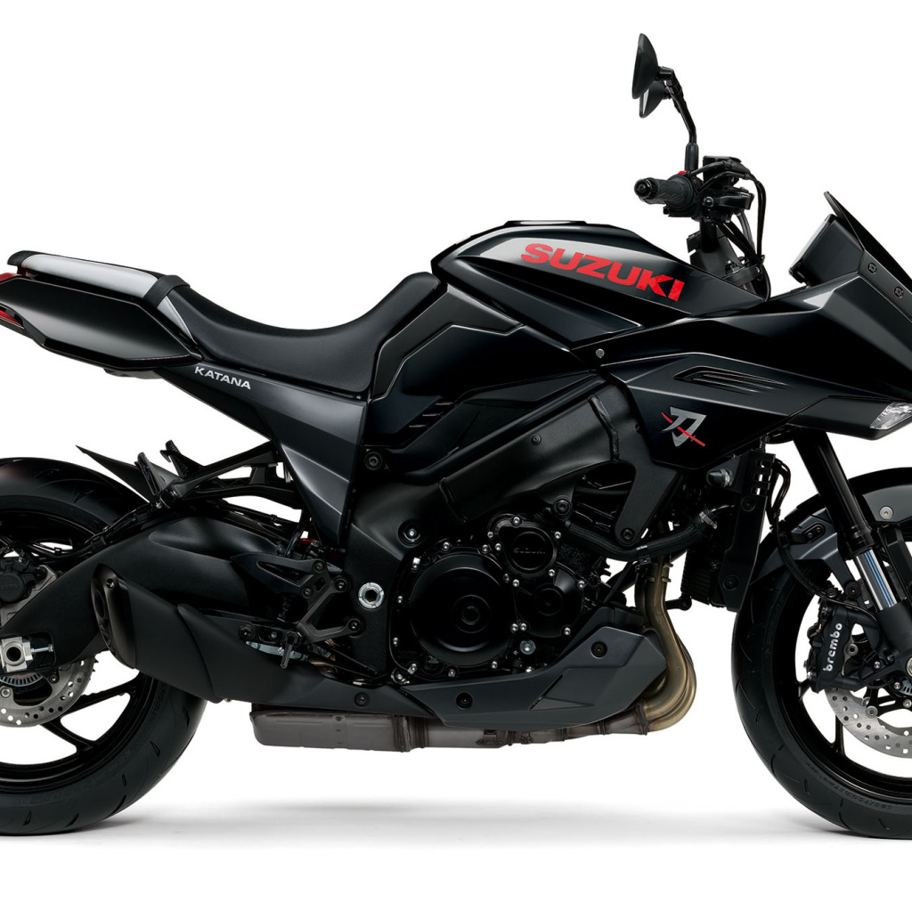 Новый мотоцикл Suzuki Katana, 2021 на белом фоне