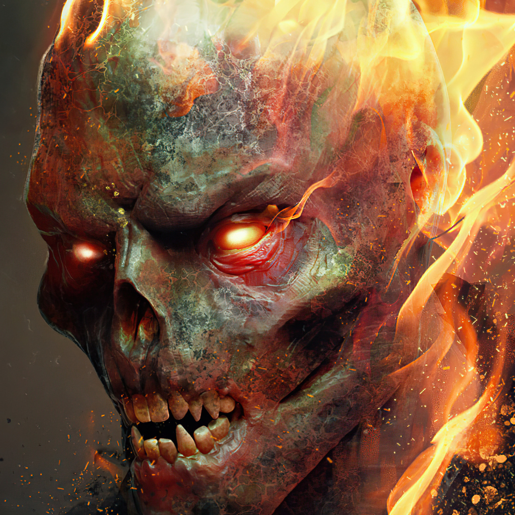 Огненный череп крупным планом  фильм Призрачный Гонщик