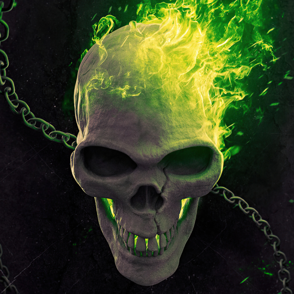 Череп с цепями в огне фильм Призрачный гонщик