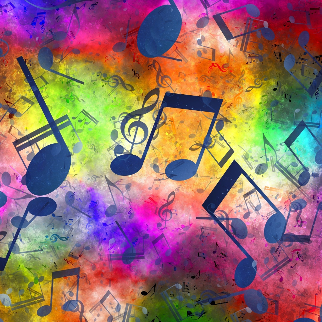 Черные музыкальные ноты на разноцветном фоне 