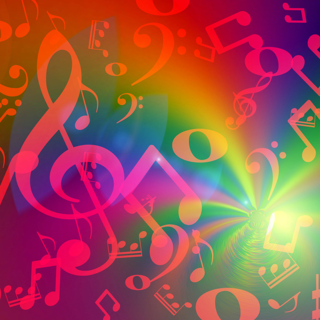 Яркие красные ноты в радужном свечении 