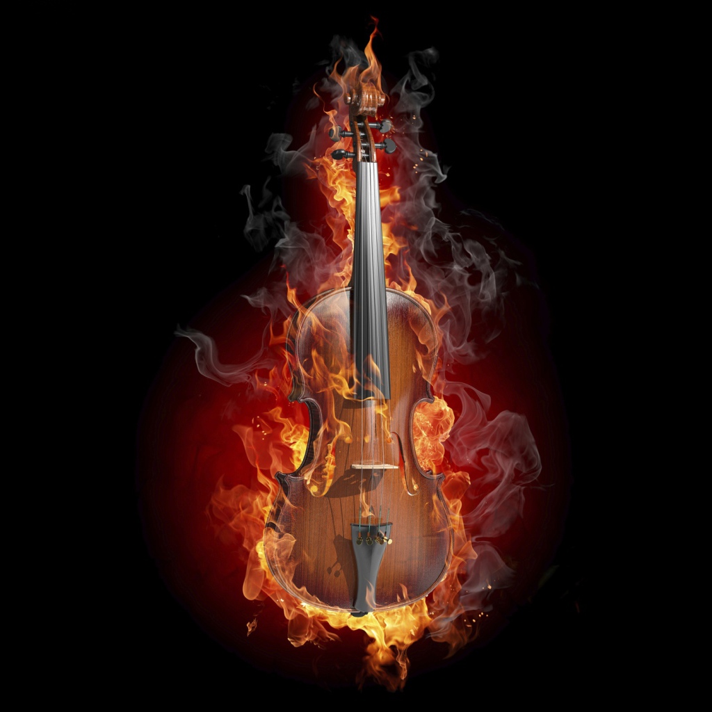 Горящая скрипка на черном фоне