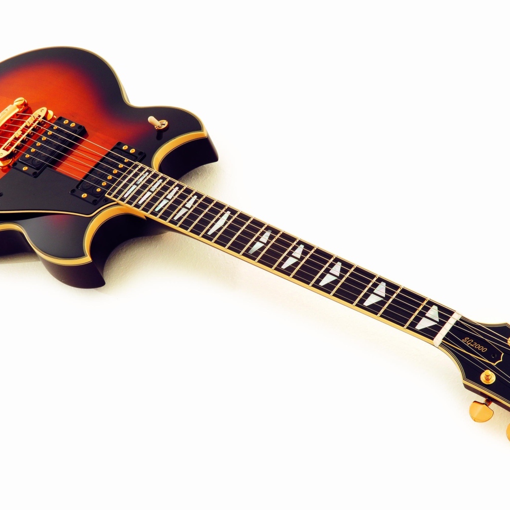 Дорогая гитара на белом фоне 