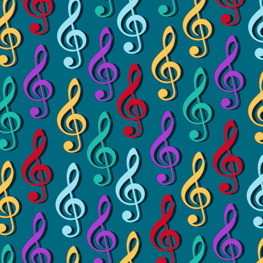 Разноцветные ноты на сером фоне 