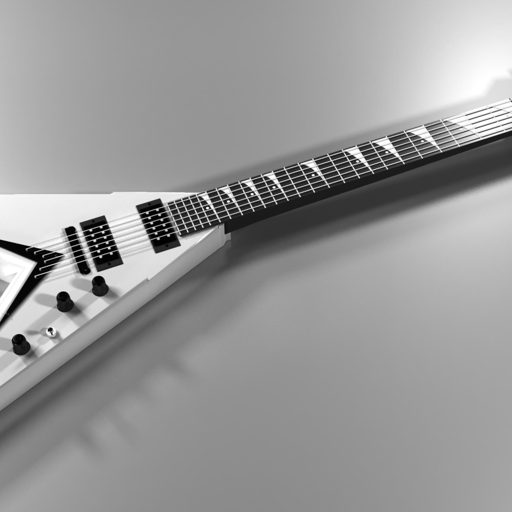 Белая электрогитара на сером фоне 