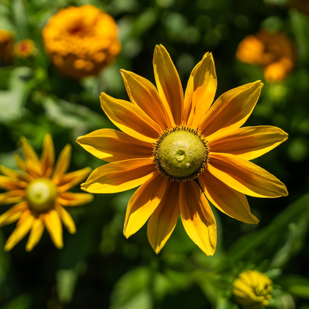 Желтый цветок рудбекия с бутонами крупным планом 