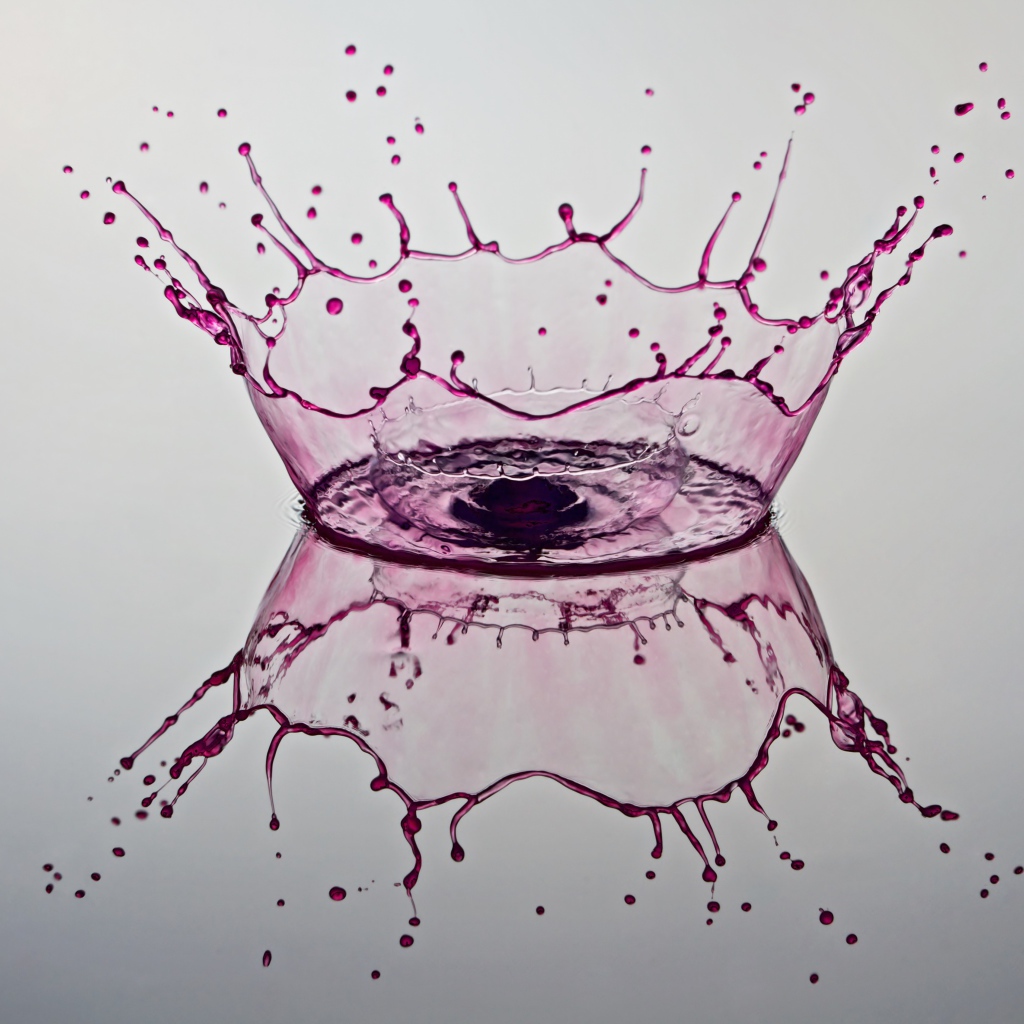 Брызги фиолетовой краски на сером фоне 