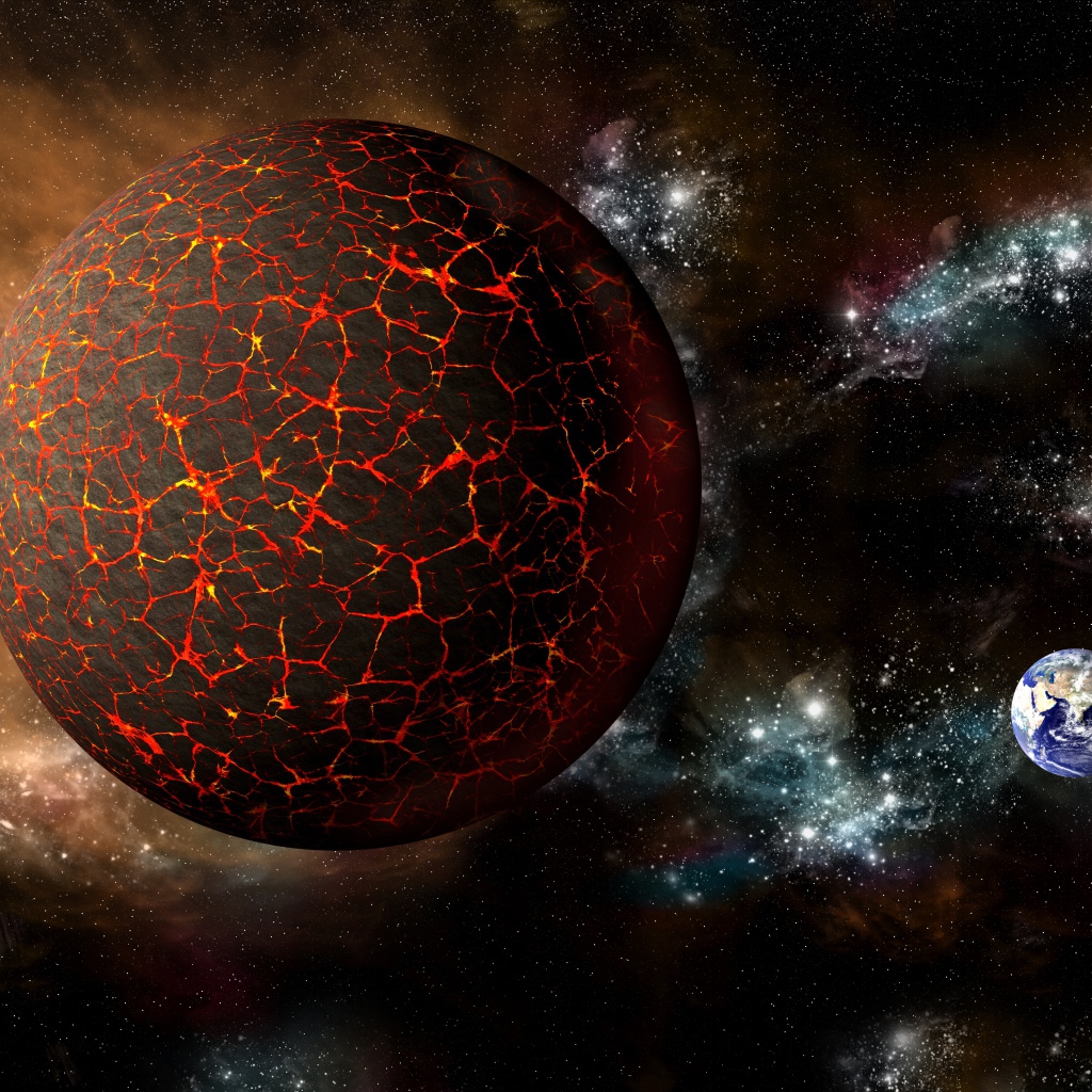 Большая раскаленная планета в космосе 
