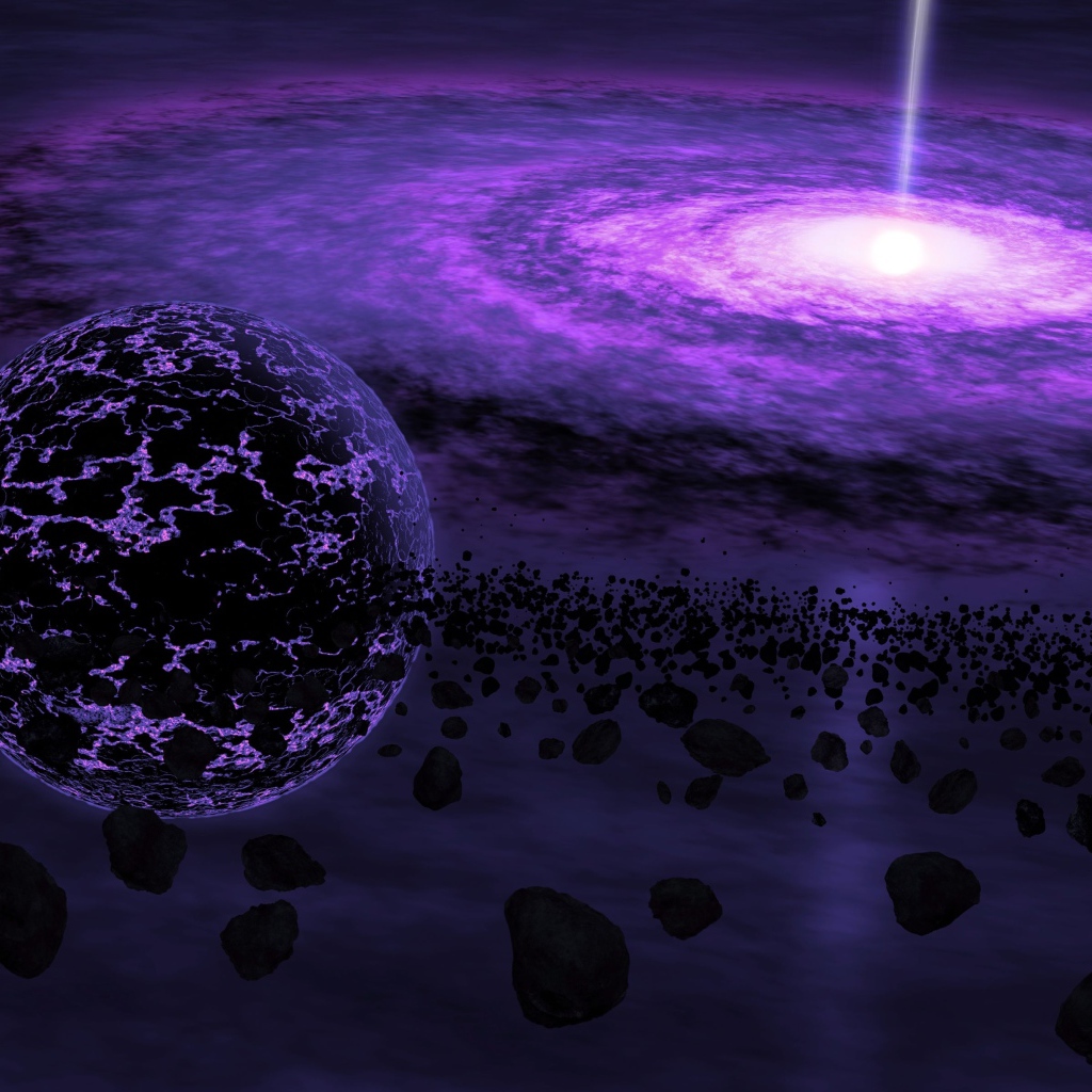 Черная дыра и планета с метеоритами в космосе 