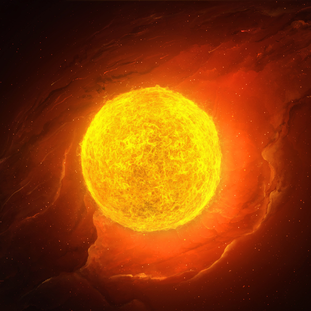 Яркое огненное солнце в космосе