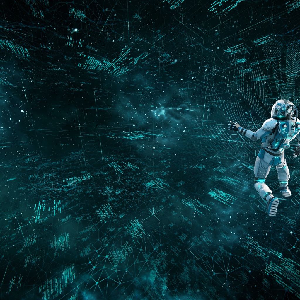 Мужчина астронавт в информационном космосе