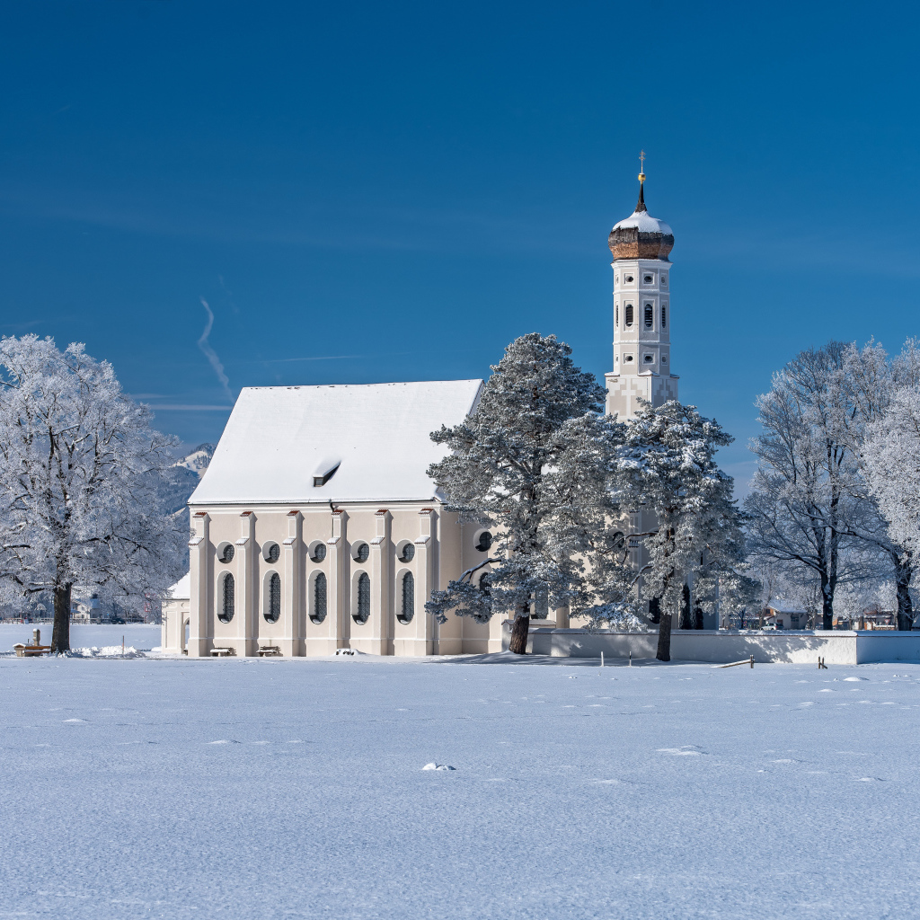 Old church in a snowy park, Germany