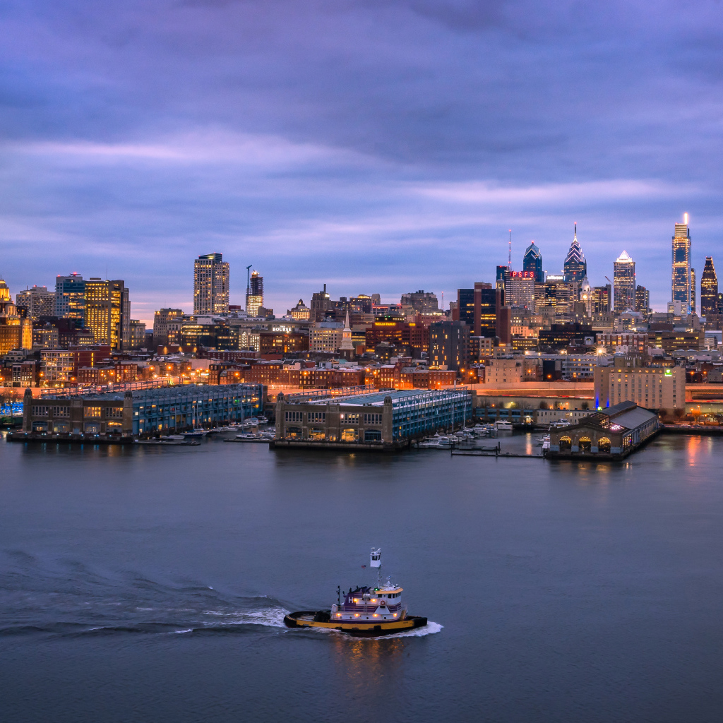 Красивый вид на ночной город Филадельфия, США