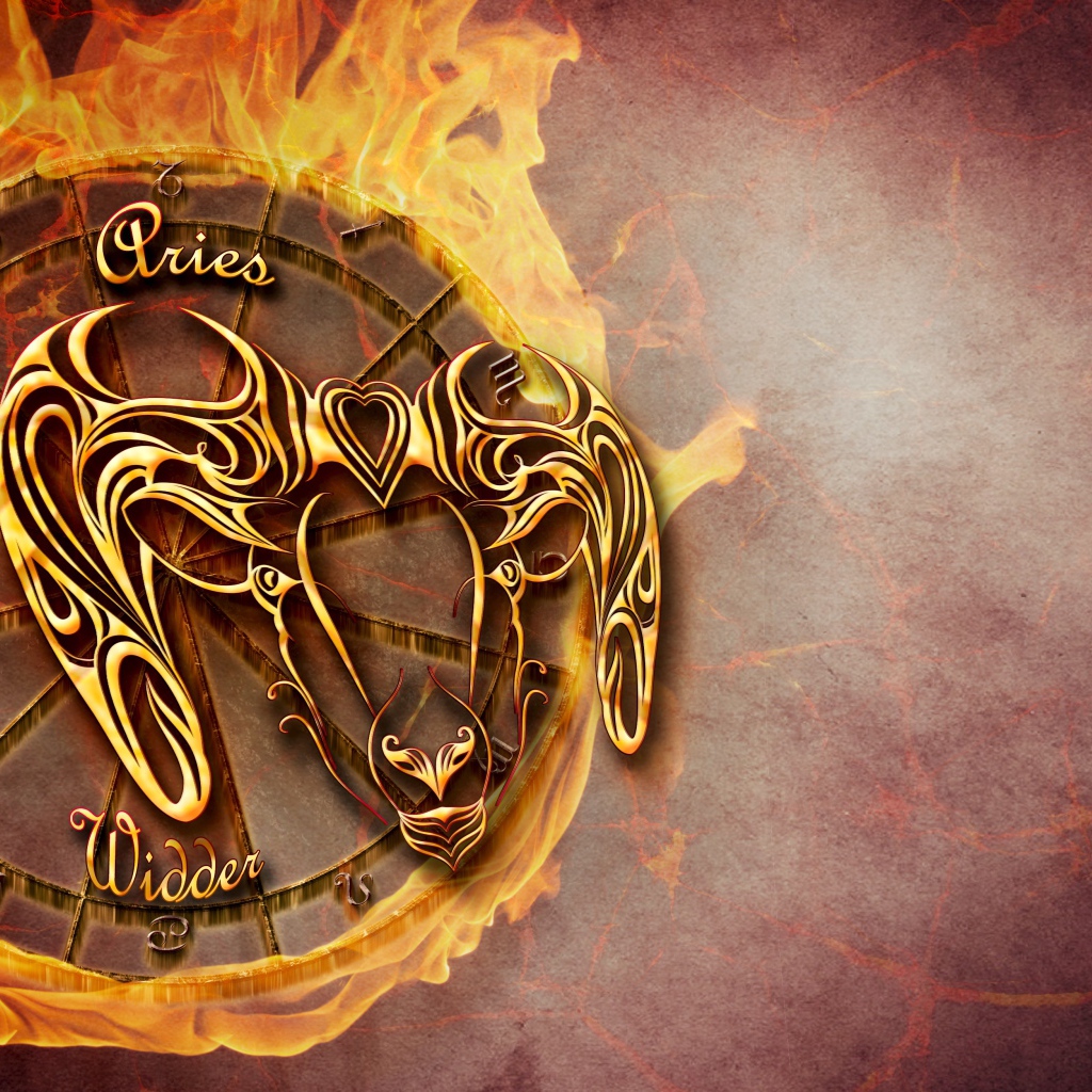 Fire zodiac sign aries on orange background