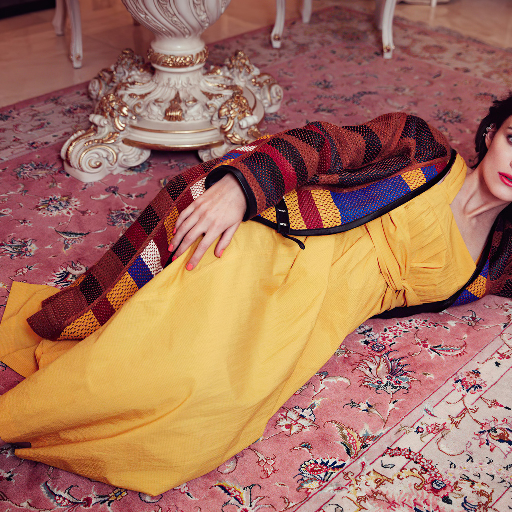 Actress Keira Knightley lies on the floor