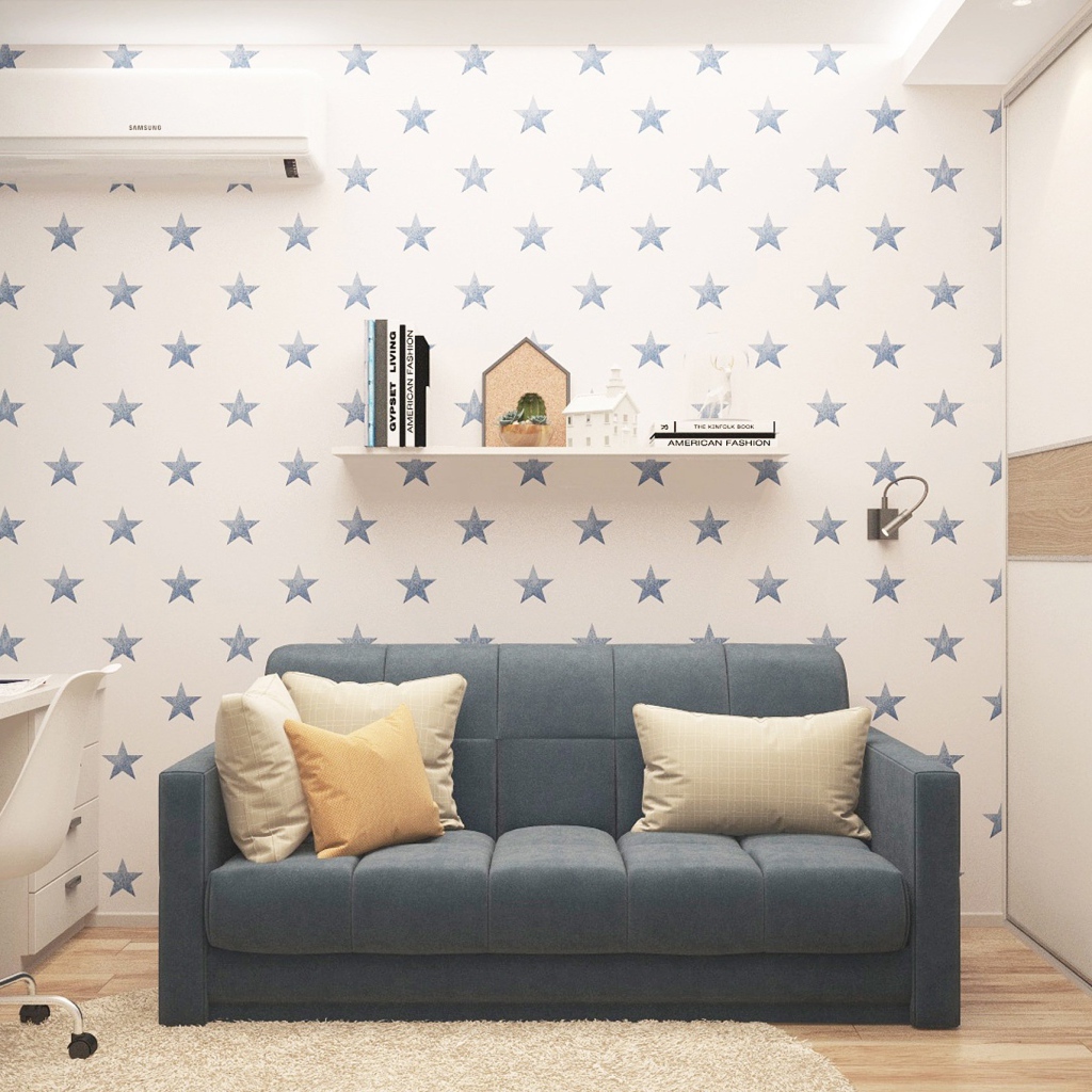 Серый диван с подушками в комнате 