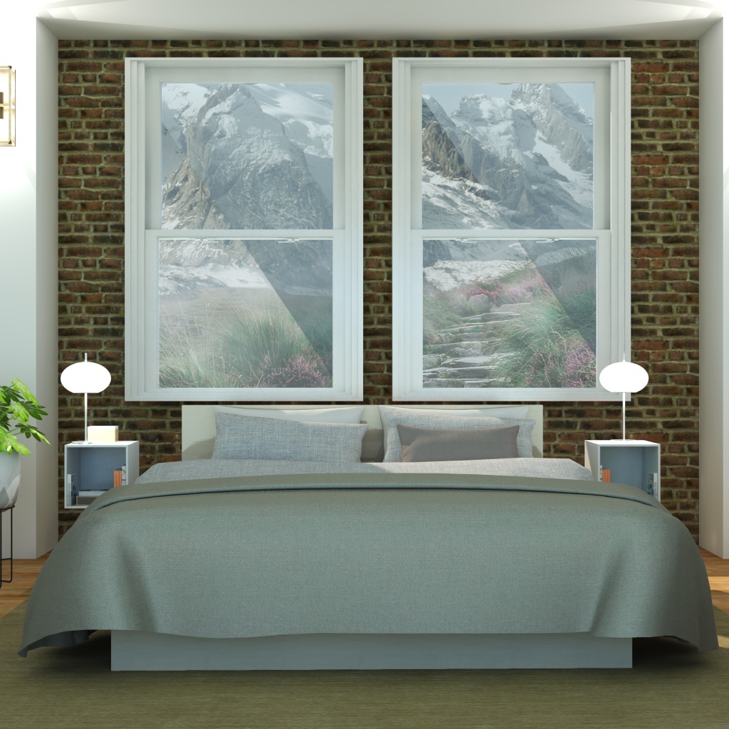 Большая кровать  в комнате с картинами на стенах 