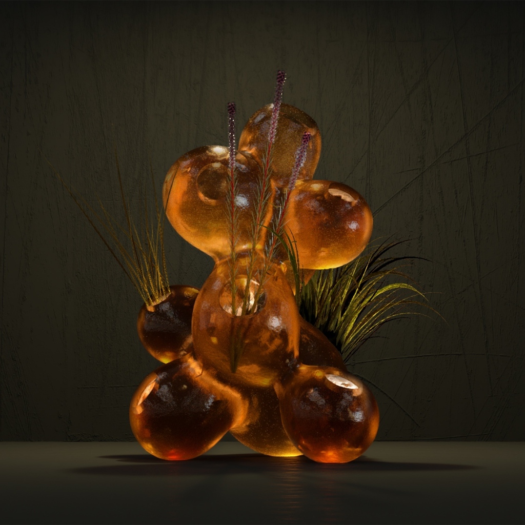 Абстрактный объект с зеленой травой